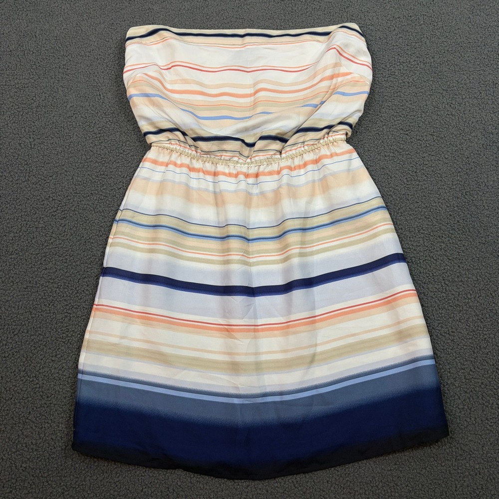 White House Black Market Dress Womens XS Blue Multi Stripe Strapless Mini Dress